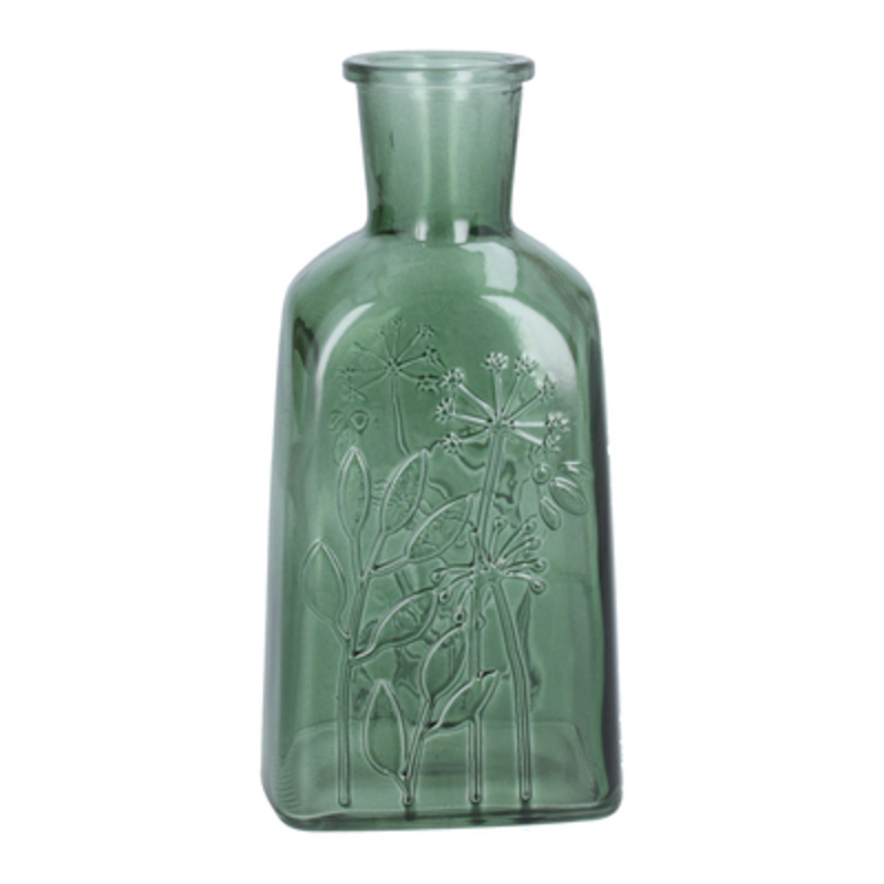 Green Glass Bottle Vase With Meadow Floral Design. The Perfect Addition To Your Home. By Gisela Graham.